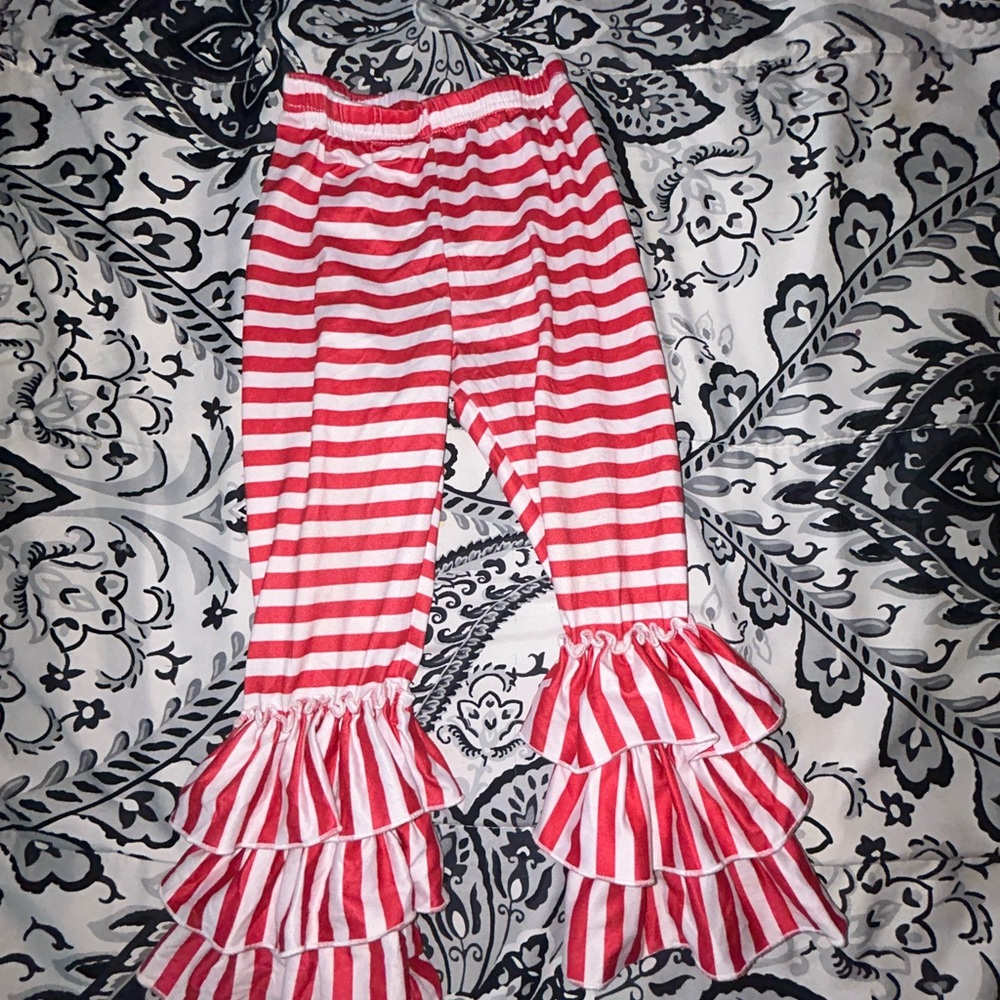 Red and White Striped Ruffle Pants